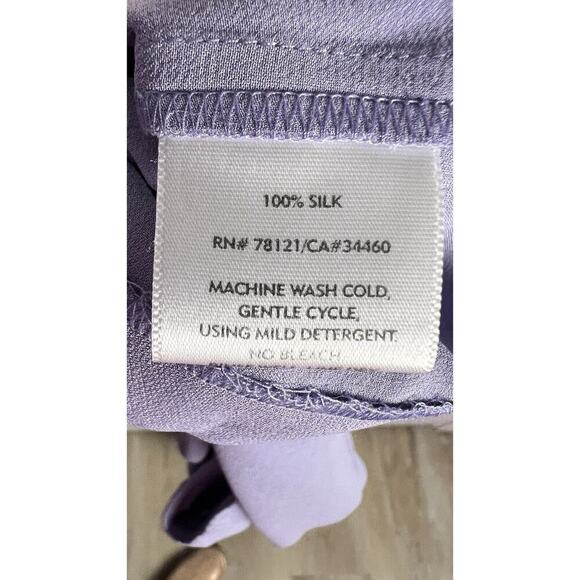 EILEEN FISHER Silk Georgette Crepe Full Length Side Zip Lilac Pants Petite M - Picture 6 of 8